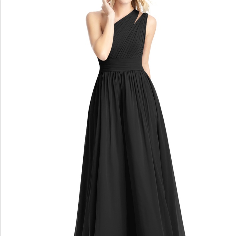 Black one shoulder maxi dress with pockets